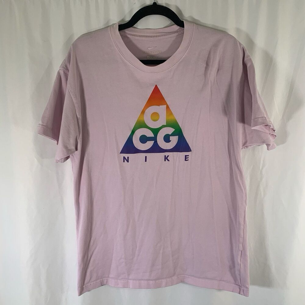 Nike ACG Pride Shirt Men's Medium Pink Short Sleeve Crew Neck LGBTQ 100% Cotton